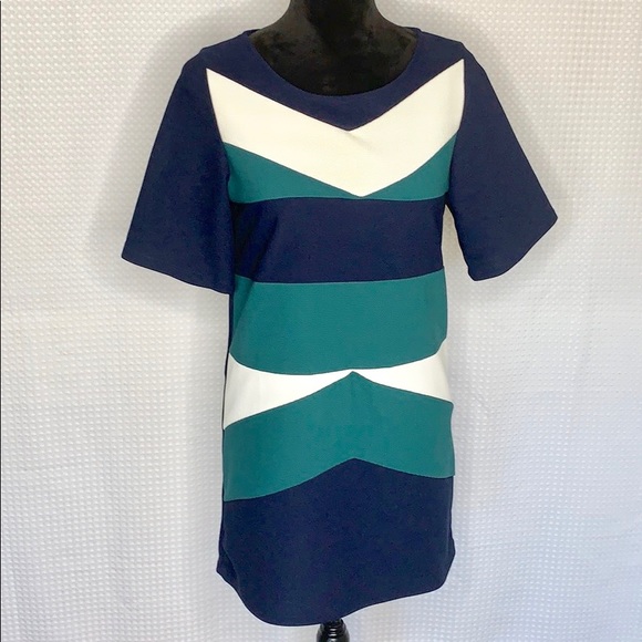 Springfield Short Sleeve Color Block Shift Dress - Picture 1 of 7